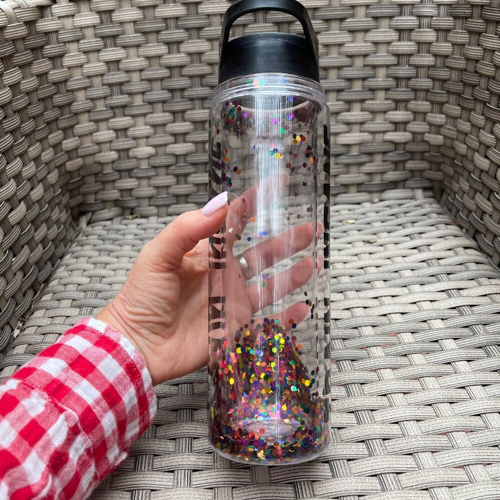 NWT Apana TRAIN INSANE Water Bottle with Colorful Confetti Glitter 18 oz